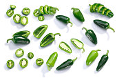 Jalapeno chiles whole sliced chopped, top, paths