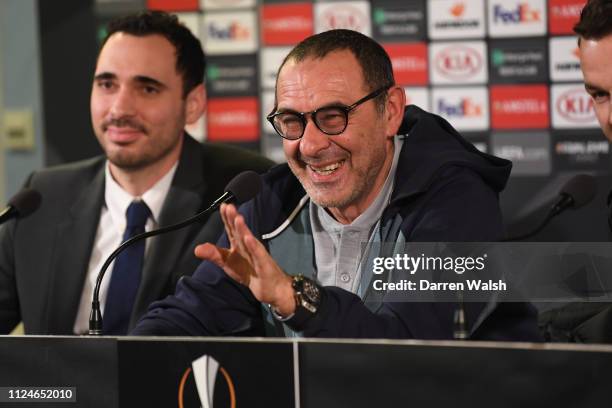 Maurizio Sarri of Chelsea during a press conference at The Malmo Stadium on February 13, 2019 in Malmo, Sweden.