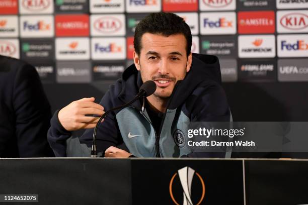 Pedro of Chelsea during a press conference at The Malmo Stadium on February 13, 2019 in Malmo, Sweden.