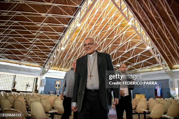 Archbishop of Merida cardinal, Baltazar Enrique Porras Cardozo arrives to offer a press conference at El Rosal church in Caracas, on February 13,...