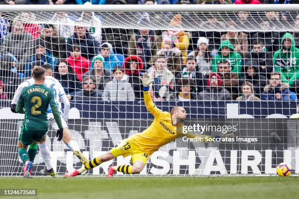 Francis of Real Betis, Youssef En Nesyri of Leganes, Pau Lopez of Real Betis during the La Liga Santander match between Leganes v Real Betis Sevilla...