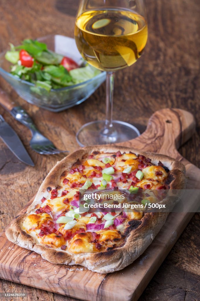 Home Made French Flammkuchen With Wine
