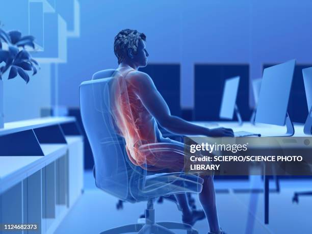 illustration of an office worker's painful muscles - neck muscle pain illustration stock illustrations