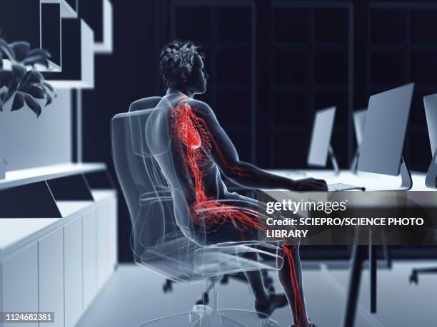 illustration of an office worker's verticalascular system - office chair back stock illustrations