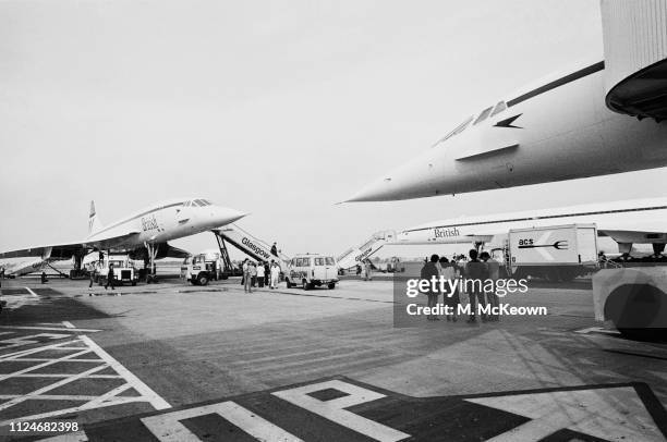 British Airways Concorde airplanes at Glasgow Airport, UK, 31st August 1983.