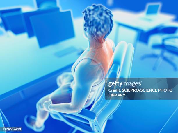 illustration of an office worker's painful muscles - neck muscle pain illustration stock illustrations