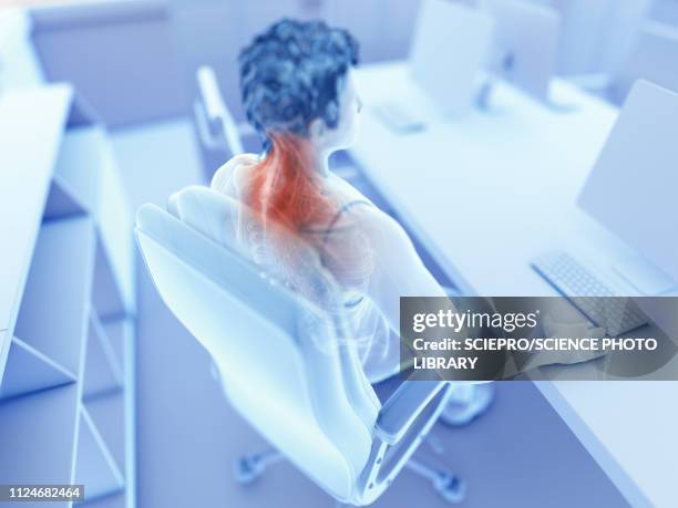 illustration of an office worker's painful muscles - neck muscle pain illustration stock illustrations
