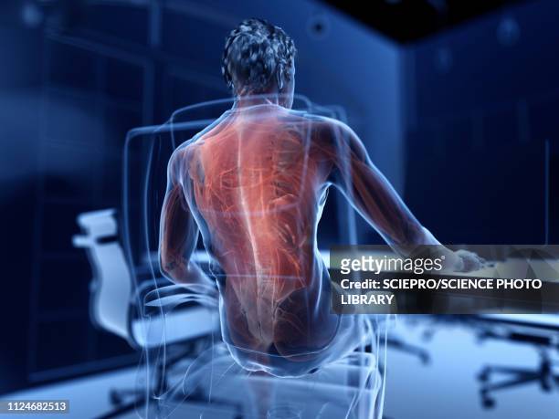 illustration of an office worker's painful muscles - horizontal stock-grafiken, -clipart, -cartoons und -symbole