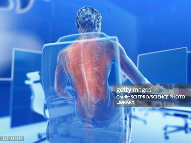 illustration of an office worker's painful muscles - neck muscle pain illustration stock illustrations
