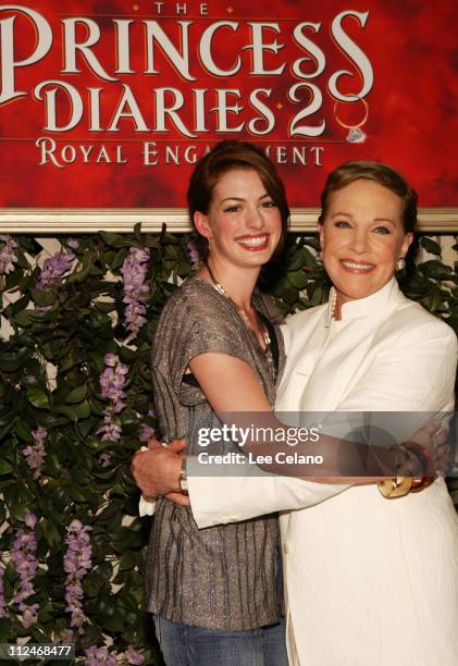 Anne Hathaway and Julie Andrews during "The Priness Diaries 2: Royal Engagement" Premiere- Red Carpet at Downtown Disney Theatre in Anaheim,...