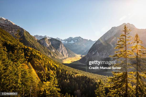 view of karwendel region, hinterriss, tirol, austria - karwendel mountains stock pictures, royalty-free photos & images