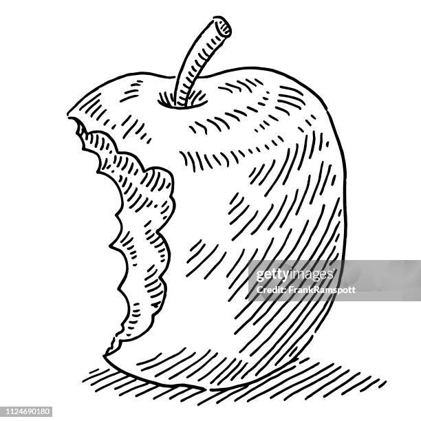 bite apple fruit drawing - bite mark stock illustrations