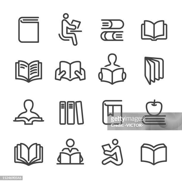 bücher icons set - line serie - paperback stock-grafiken, -clipart, -cartoons und -symbole
