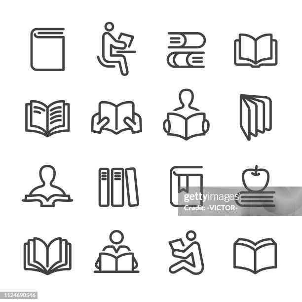 books icons set - line series - paperback stock illustrations