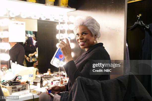 Halsey" Episode 1758 -- Pictured: Leslie Jones as Donna Brazile backstage at Studio 8H on Saturday, February 9, 2019 --