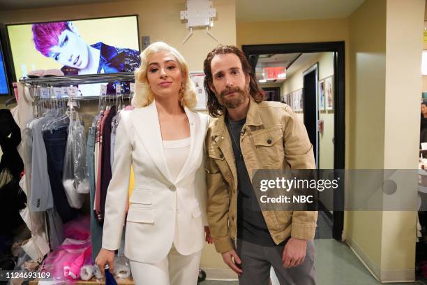 Halsey" Episode 1758 -- Pictured: Melissa Villaseñor as Lady Gaga and Kyle Mooney as Bradley Cooper backstage at Studio 8H on Saturday, February 9,...