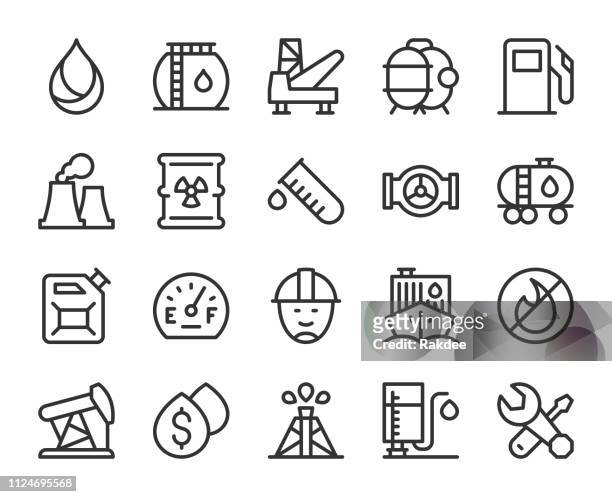 ilustraciones, imágenes clip art, dibujos animados e iconos de stock de industria - los iconos de la línea de combustible - torre perforadora