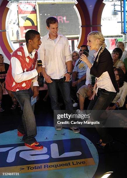 Nick Cannon, Kip Pardue and Ashlee Simpson during Ashlee Simpson, John Legend, Nick Cannon and Kip Pardue Visit MTV's "TRL" - August 24, 2005 at MTV...