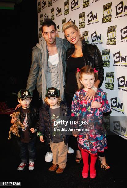 Nicola McLean and partner Tommy Williams attend the UK Premiere of 'Ben 10 Alien Force' at Old Billingsgate Market on February 15, 2009 in London,...