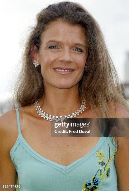 Annabel Croft models an an exclusive De Beers diamond necklace tipped to raise over 1m at a charity auction held at Queen's Tennis Club in...