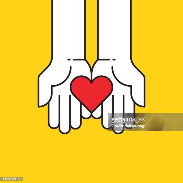 ilustraciones, imágenes clip art, dibujos animados e iconos de stock de corazón en icono de las manos - dar