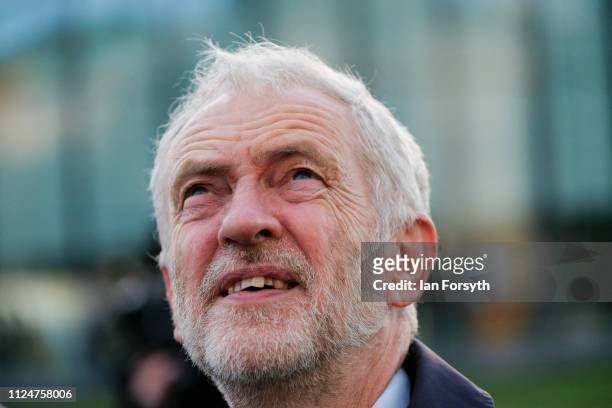 Labour leader Jeremy Corbyn visits a ew building development in Middlesbrough Centre Square on January 25, 2019 in Middlesbrough, England. The visit...