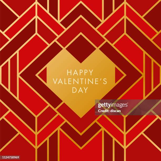 valentine’s day with geometric heart. art deco style. - art deco pattern stock illustrations