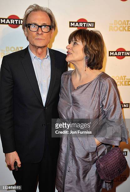 Actor Bill Nighy with his wife Diana Quick attend "The Boat That Rocked" Martini World Premiere Party at the Louise Blouin Foundation on March 23,...