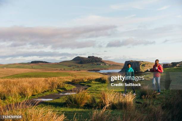hiking the northumberland countryside - hadrians wall stock pictures, royalty-free photos & images