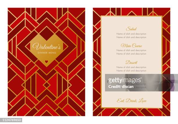 valentine's day menu with geometric heart. art deco style. - menu design stock illustrations