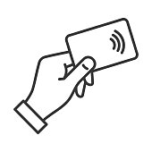 Hand with NFC Payment Credit Card Icon. Vector