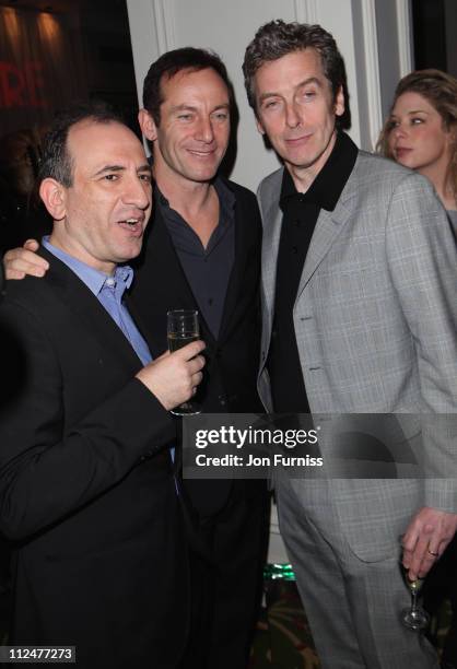 Writer Armando lannucci, actor Jason Isaacs and actor Peter Capaldi attend the Jameson Empire Awards at the Grosvenor House Hotel on March 29, 2009...