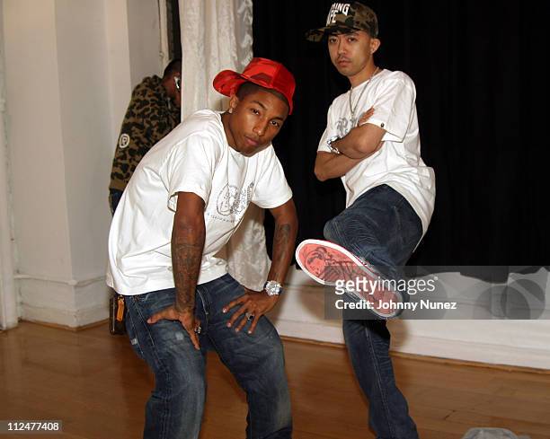 Pharrell and Nigo during BBC and Reebok New York Launch Party at Drive In Studios in New York City, New York, United States.