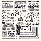Tribal ornaments, ethnic pattern brushes, folkart illustrations clipart collection. Hand drawn elements for flyer, poster, banner, invitation design templates.