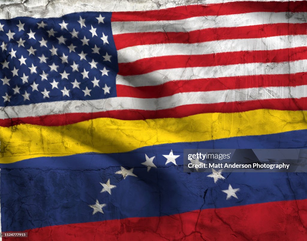 Flag of Venezuela and USA flag texture horizontal