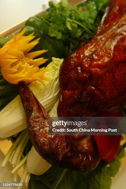 Datong roasted duck" is displayed at Hong Kong Disney Hotel during the Hong Kong Disneyland and Lee Kum Kee alliance announcement , Lantau. 24 August...