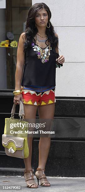 Jessica Szohr is seen on location on the set of the TV show "Gossip Girls" on the Streets of Manhattan on July 9, 2009 in New York City.