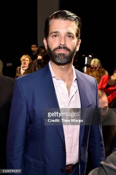 Donald Trump Jr. Attends the Zang Toi front row during New York Fashion Week: The Shows at Gallery II at Spring Studios on February 13, 2019 in New...