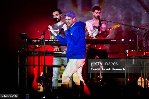 Singer Daniel Campbell Smith of the British band Bastille performs live on stage during a concert at the verti Music Hall on February 13, 2019 in...