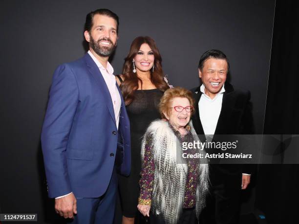 Donald Trump Jr., Kimberly Guilfoyle, Ruth Westheimer and Zang Toi pose backstage for Zang Toi fashion show during New York Fashion Week: The Shows...
