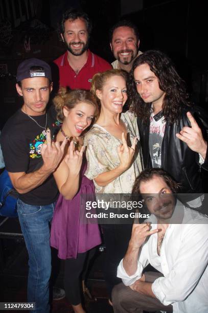 James Carpinello. Savannah Wise, Judd Apatow, Leslie Mann, Adam Dannheisser, Constantine Maroulis and Mitchell Jarvis pose backstage at the rock and...