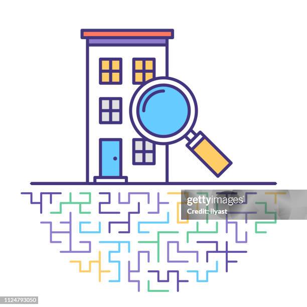 real estate searching flat line icon illustration - roofing services stock illustrations