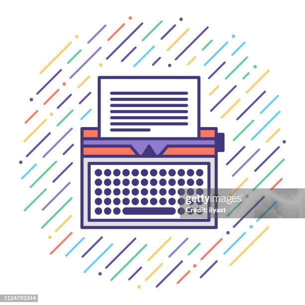 creative writing course flat line icon illustration - typewriter vector stock illustrations