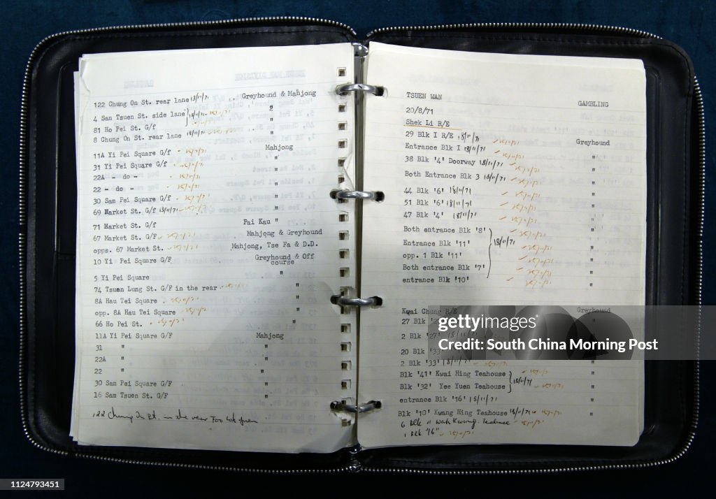 Former police officer Peter Godber's account books- suspected to contain details of police corrupt activities in the 70s-  is in display on the Independent Commission Against Corruption (ICAC) Open Day Media Preview held at  Murray Road Carpark Building,