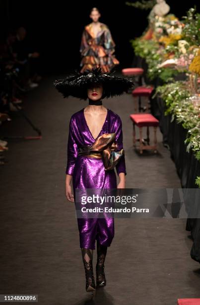 Models walk the runway at the Duyos fashion show during the Mercedes Benz Fashion Week Autumn/Winter 2019-2020 at Ifema on January 25, 2019 in...