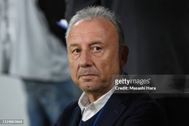Alberto Zaccheroni,coach of UAE looks on prior to the AFC Asian Cup quarter final match between United Arab Emirates and Australia at Hazza Bin Zayed...