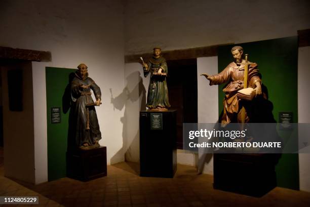 Statues depicting figures from the time of the Jesuit missions are seen in the museum at the San Ignacio mission, 188 km south of Asuncion, on...