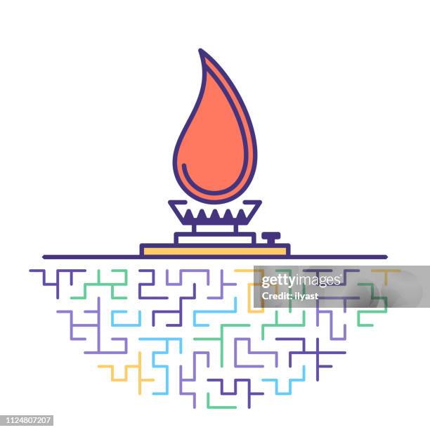 usage of natural gas flat line icon illustration - stove flame stock illustrations