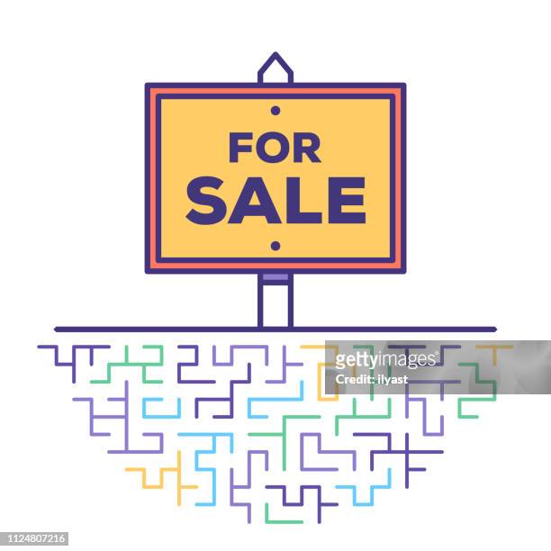 for sale sign flat line icon illustration - yard sign stock illustrations