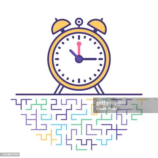 working time efficiency flat line icon illustration - time sheet stock illustrations